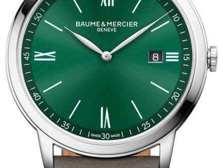 Baume & Mercier Classima Stainless Steel Green Dial Gray Brown Leather Date Quartz Mens Watch M0A10607 Online