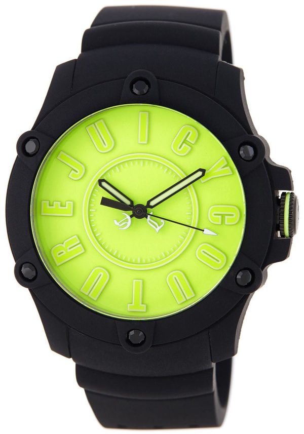 Juicy Couture Surfside Black Rubber Case Analog Quartz Neon Green Dial Women s Watch 1900906 For Cheap