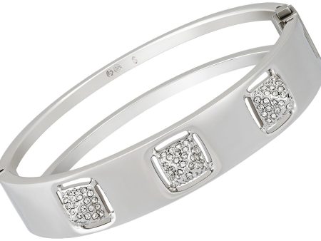 Swarovski Tactic Rhodium Plated Stainless Steel Crystal Pavé Hinge Bangle for Women Small 5033034 Sale