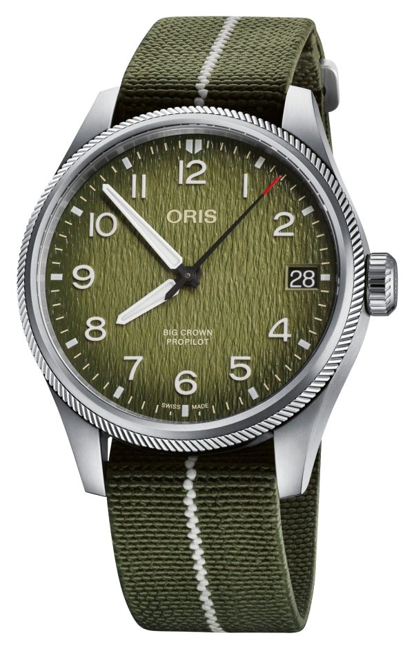 Limited Edition Oris ProPilot Okavango Air Rescue Automatic Green Dial Green Textile Interchangeable Brown Leather Strap Date Mens Watch 751 7761 4187-Set Supply