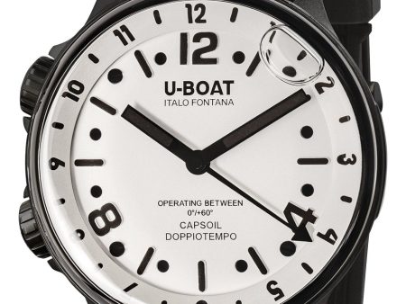 U-Boat Capsoil Doppiotempo Black DLC Steel White Dial Black Rubber Strap Swiss Electro-mechanical Mens Watch 8889 on Sale