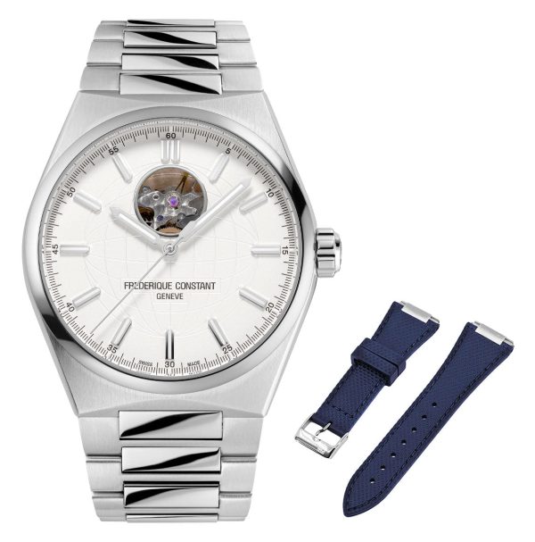 Frederique Constant Highlife Heartbeat Automatic Stainless Steel Silver Dial Interchangeable Blue Rubber Strap Mens Watch FC-310S4NH6B Online now