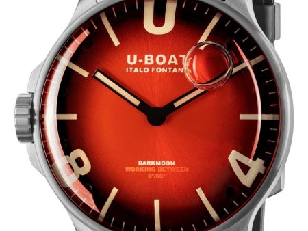 U-Boat Darkmoon Stainless Steel Red Dial Black Rubber Strap Quartz Mens Watch 8701 Supply