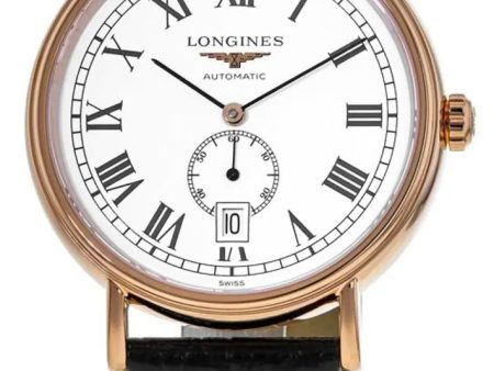 Longines Presence Automatic Rose Gold PVD White Dial Black Leather Strap Date Mens Watch L4.905.1.11.2 For Discount