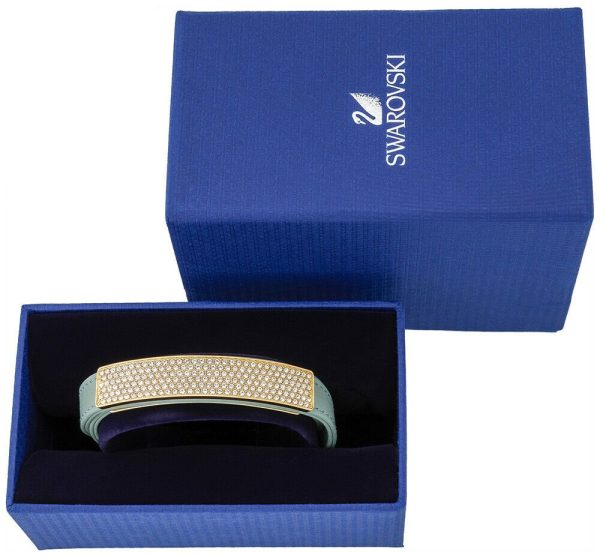 Swarovski Vio Cielo Mint Green Leather 5120641 Gold Plated Clear Crystal Bracelet for Women Sale