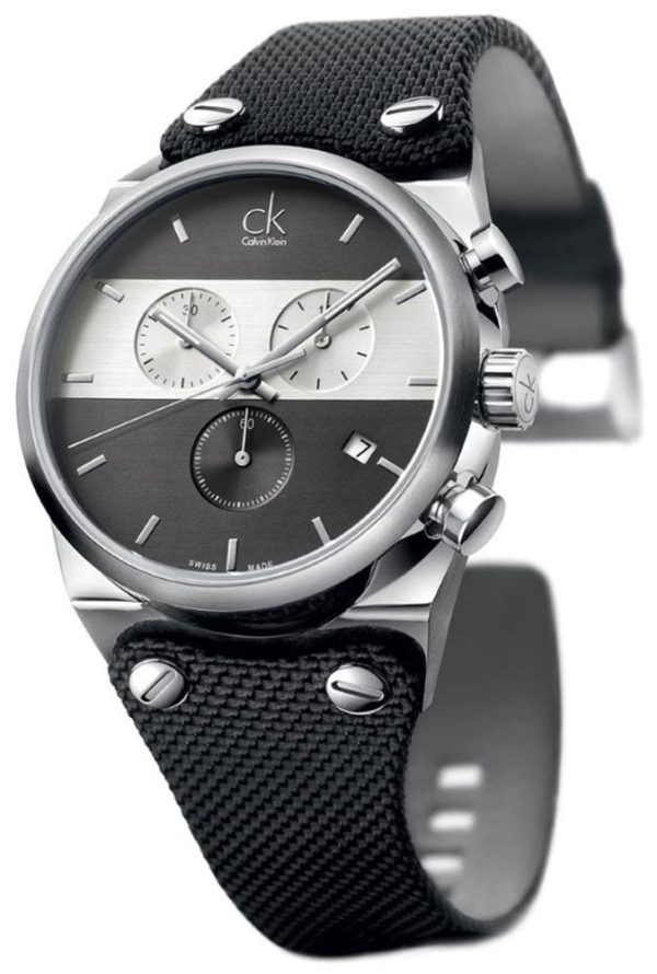 Calvin Klein Eager Chronograph Black Nylon Strap Black and Silver Dial Quartz Mens Watch K4B371B3 Online Hot Sale