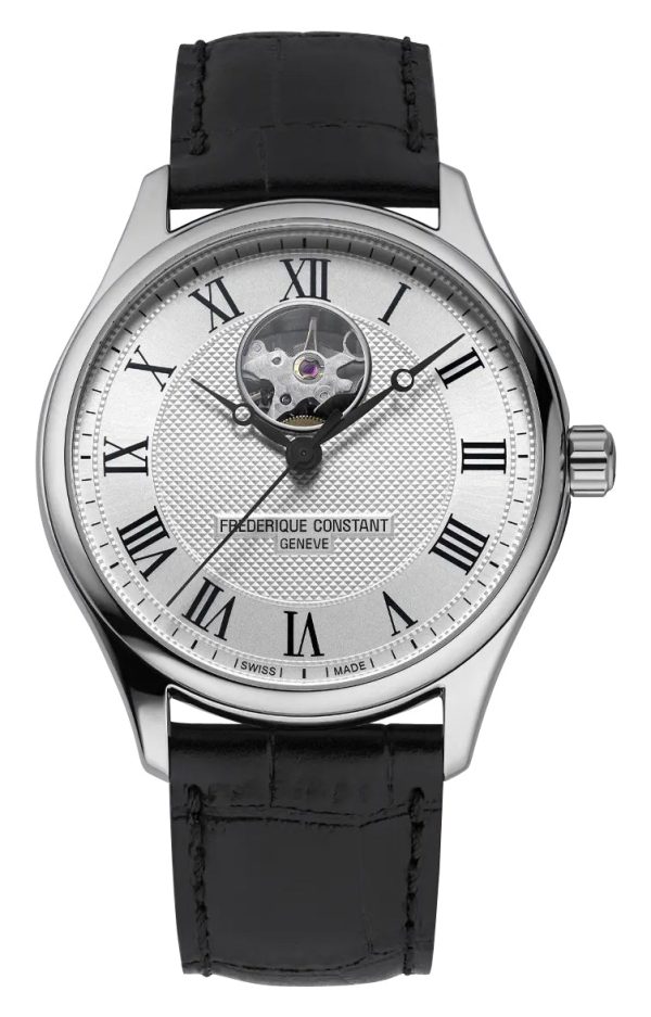 Frederique Constant Classics Heart Beat Automatic Stainless Steel Silver Dial Black Leather Strap Mens Watch FC-310MC5B6 Online now