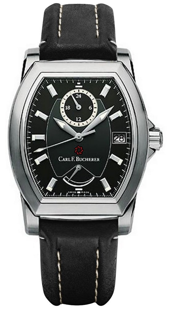 Carl F. Bucherer Patravi T-24 Automatic GMT Stainless Steel Black Dial Black Leather Strap Date Power Reserve Mens Watch 00.10612.08.33.01 For Sale