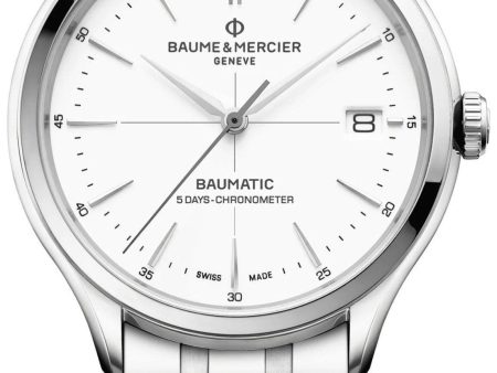 Baume & Mercier Clifton Baumatic COSC Automatic Stainless Steel White Dial Date Mens Watch M0A10505 For Cheap