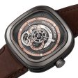 SEVENFRIDAY P-Series Automatic Gunmetal PVD Black Skeleton Dial Brown Leather Strap Mens Watch P2C 01 Online Hot Sale