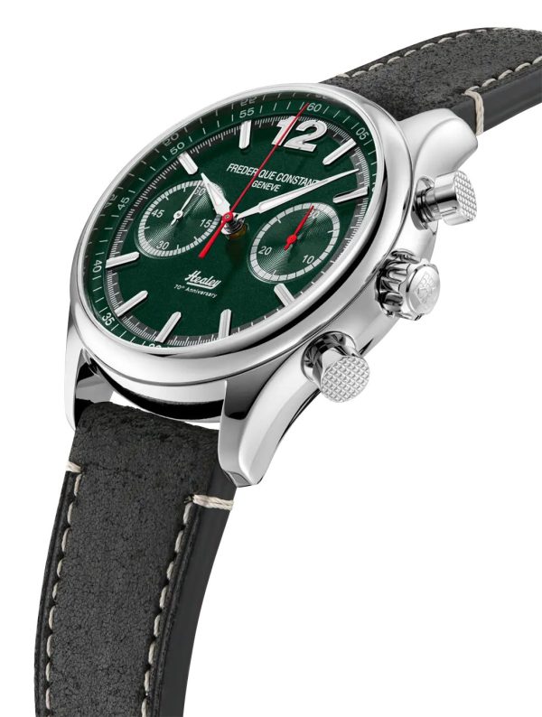 Limited Edition Frederique Constant Classics Vintage Rally Healey Automatic Chronograph Stainless Steel Green Dial Black Leather Strap Mens Watch FC-397HDGR5B6 Online