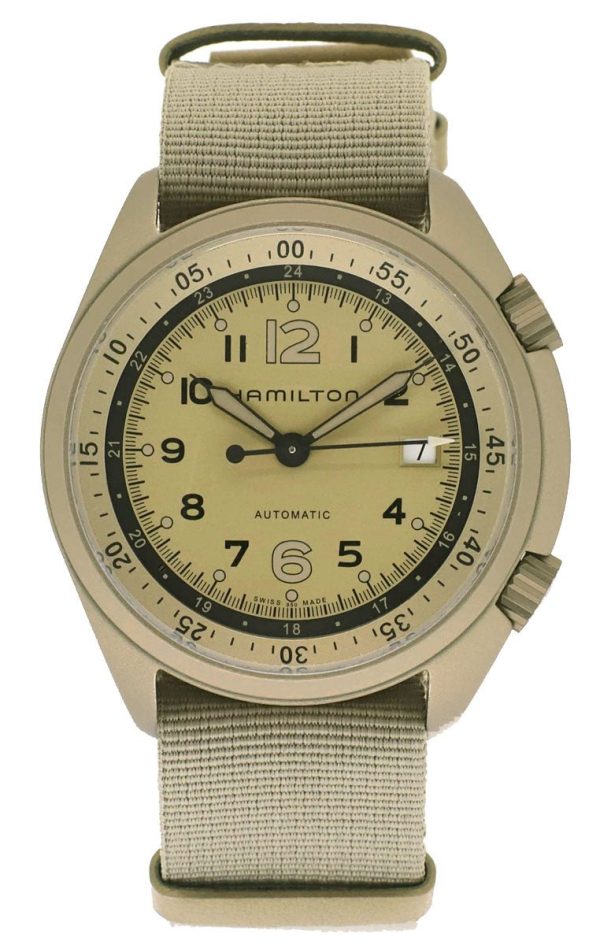 Hamilton Khaki Aviation Pilot Pioneer Automatic Aluminum Beige Canvas Strap Men’s Watch Date H80435895 Fashion