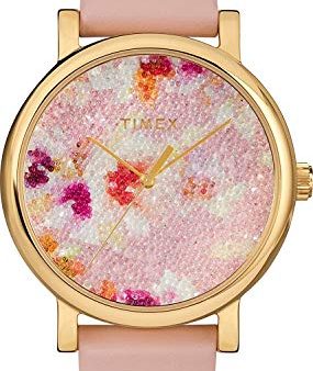 Timex Women s TW2R66300 Crystal Bloom Pink Gold Floral Leather Strap Watch For Discount