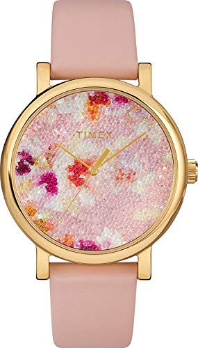 Timex Women s TW2R66300 Crystal Bloom Pink Gold Floral Leather Strap Watch For Discount