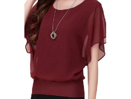 FINEJO Womens Candy Color Chiffon Tops Fitted Puff Sleeve Shirt Clubwear Blouse on Sale