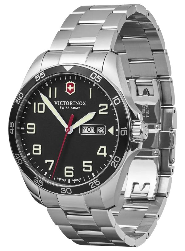 Victorinox Swiss Army Fieldforce Stainless Steel Black Dial Day Date Quartz Mens Watch 241849 Online Sale