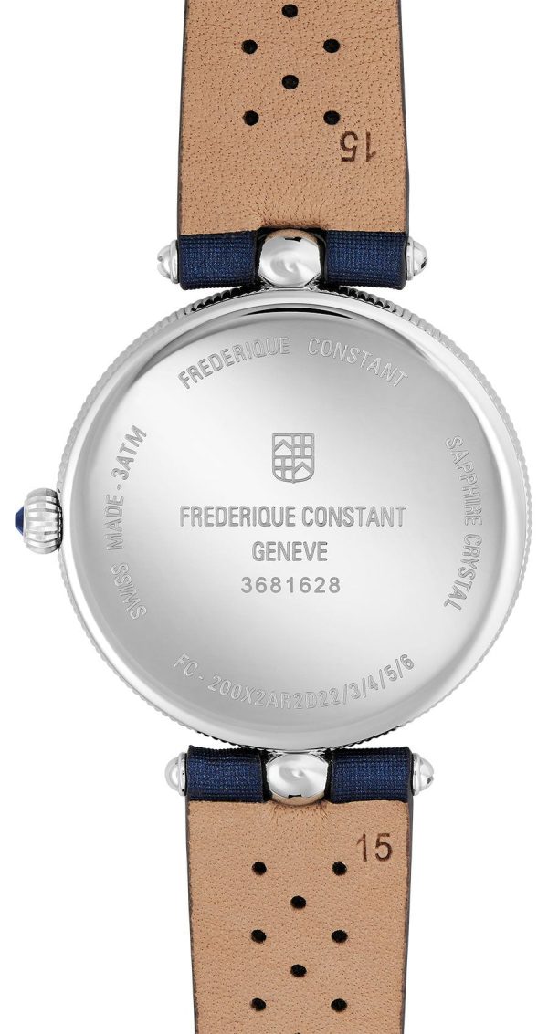 Frederique Constant Classics Art Deco Stainless Steel Blue Satin Strap Mother-of-Pearl Dial Diamonds Quartz Womens Watch FC-200MPWN2AR2D6 Hot on Sale