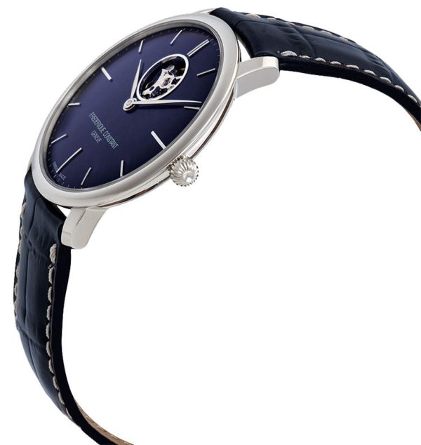 Frederique Constant Slimline Heart Beat Automatic Blue Dial Blue Leather Strap Mens Watch FC-312N4S6 Sale