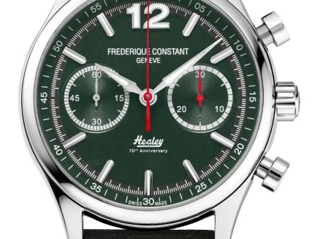 Limited Edition Frederique Constant Classics Vintage Rally Healey Automatic Chronograph Stainless Steel Green Dial Black Leather Strap Mens Watch FC-397HDGR5B6 Online