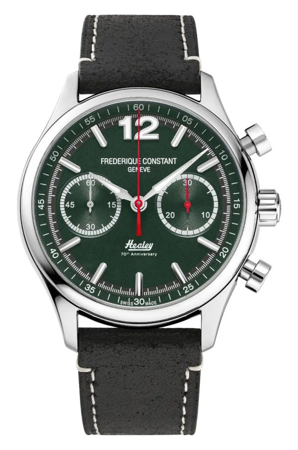 Limited Edition Frederique Constant Classics Vintage Rally Healey Automatic Chronograph Stainless Steel Green Dial Black Leather Strap Mens Watch FC-397HDGR5B6 Online