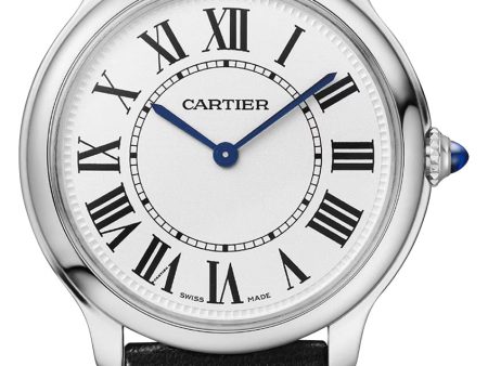 Cartier Ronde Must de Cartier Stainless Steel Silver Dial Black Leather Strap Quartz Unisex Watch WSRN0031 Fashion