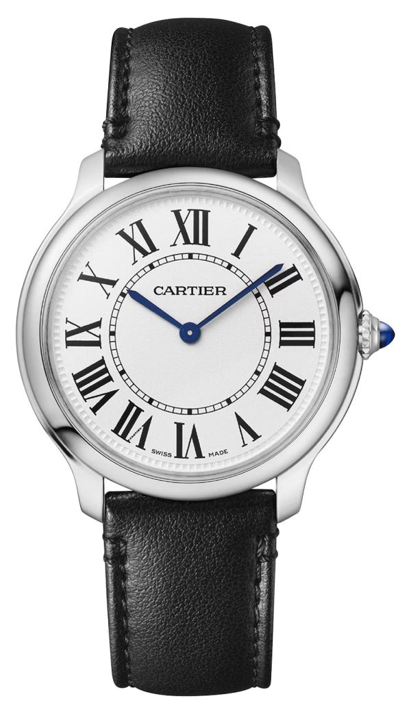 Cartier Ronde Must de Cartier Stainless Steel Silver Dial Black Leather Strap Quartz Unisex Watch WSRN0031 Fashion