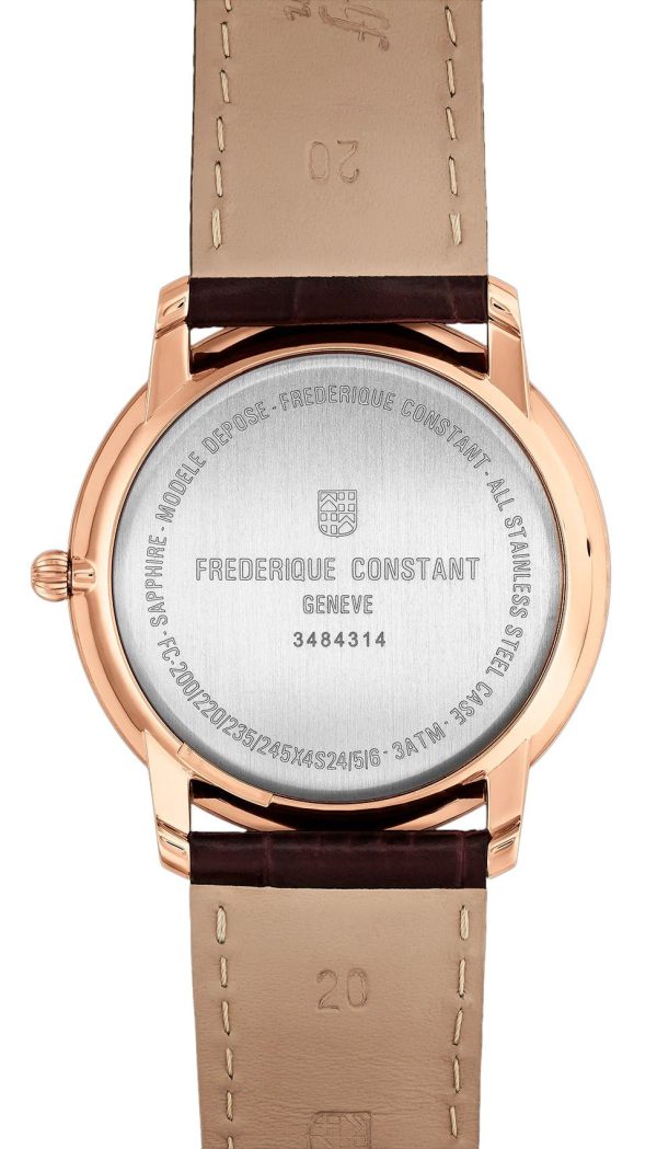 Frederique Constant Slimline Small Seconds Rose Gold-Plated Silver Dial Brown Leather Strap Quartz Mens Watch FC-235M4S4 For Discount