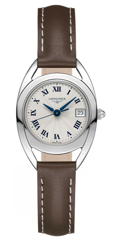 Longines Equestrian Stainless Steel Silver Dial Brown Leather Strap Date Quartz Womens Watch L6.136.4.71.2 Fashion