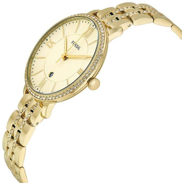 Fossil Jacqueline Gold-Tone Stainless Steel Gold-Tone Dial Crystals Date Quartz Womens Watch ES3547 Online