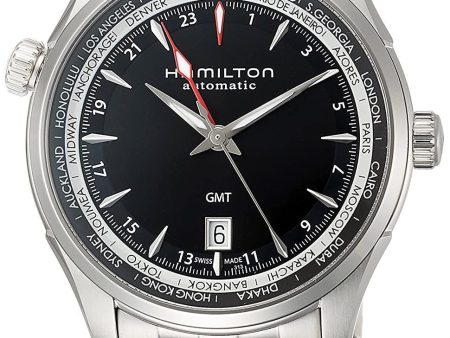 Hamilton Jazzmaster GMT Dual Time Zone World Time Automatic Steel Black Dial Date Mens Watch H32695131 Online Hot Sale