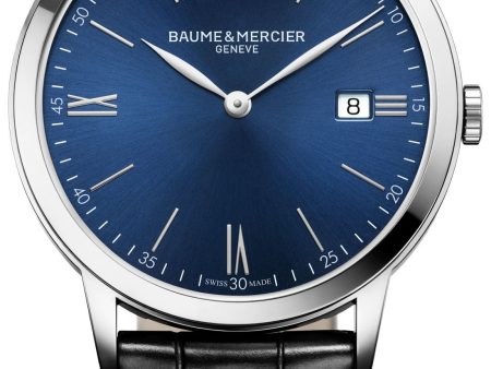 Baume & Mercier Classima Blue Dial Black Leather Strap Date Quartz Mens Watch MOA10324 on Sale