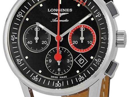 Longines Heritage Column-Wheel Chronograph Automatic Stainless Steel Black Leather Strap Black Dial Date Mens Watch L4.754.4.52.3 Discount