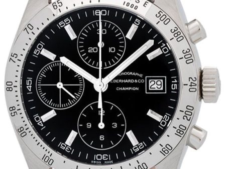 Eberhard & Co. Champion Chronograph Automatic Date Stainless Steel 31044.14 Mens Watch with Black Leather Band Black Dial Online