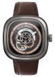 SEVENFRIDAY P-Series Automatic Gunmetal PVD Black Skeleton Dial Brown Leather Strap Mens Watch P2C 01 Online Hot Sale