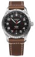 Victorinox Swiss Army Airboss Mechanical Automatic Stainless Steel Black Dial Brown Leather Strap Date Mens Watch 241973 For Cheap