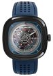 SEVENFRIDAY T-Series Automatic Black PVD Blue Skeleton Dial Blue Leather Strap Mens Watch T3 03 Discount