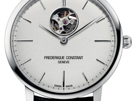 Frederique Constant Slimline Heart Beat Automatic Stainless Steel Silver Dial Black Leather Strap Mens Watch FC-312S4S6 Cheap