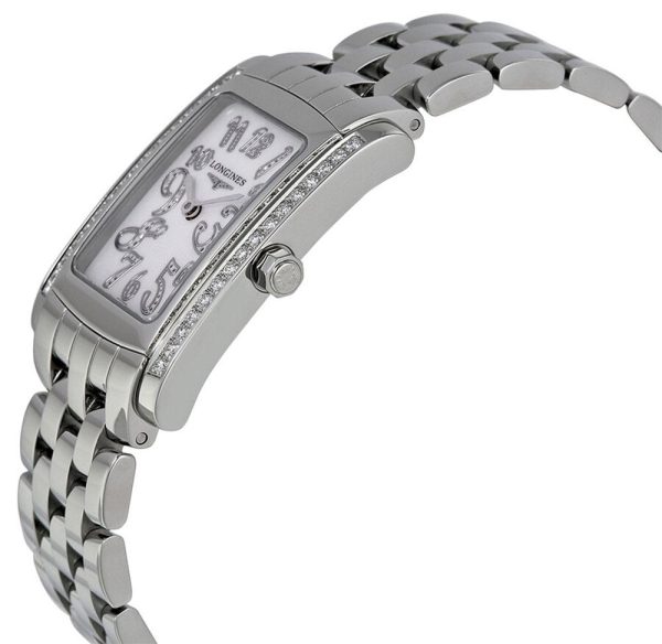 Longines DolceVita Stainless Steel Mother-Of-Pearl Dial Diamonds Rectangle Quartz Womens Watch L5.502.0.97.6 Discount