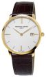 Frederique Constant Slimline Yellow Gold Plated Silver Dial Brown Leather Strap Date Quartz Mens Watch FC-220V5S5 Online Hot Sale