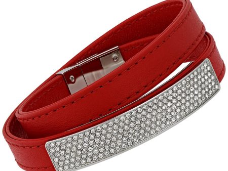 Swarovski Vio Red Leather 5120644 Stainless Steel Plaque Clear Crystal Bracelet for Women Hot on Sale