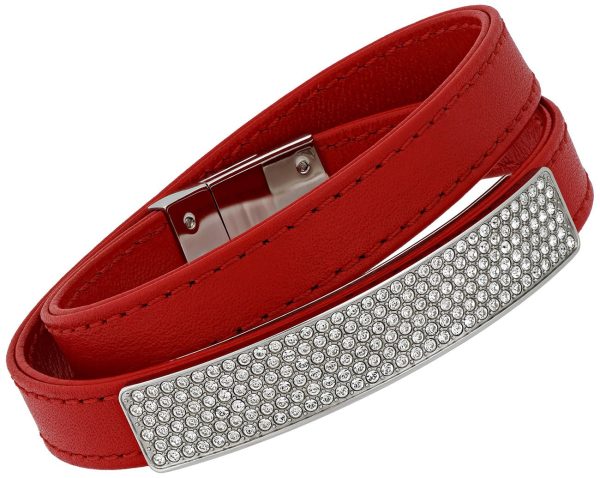 Swarovski Vio Red Leather 5120644 Stainless Steel Plaque Clear Crystal Bracelet for Women Hot on Sale