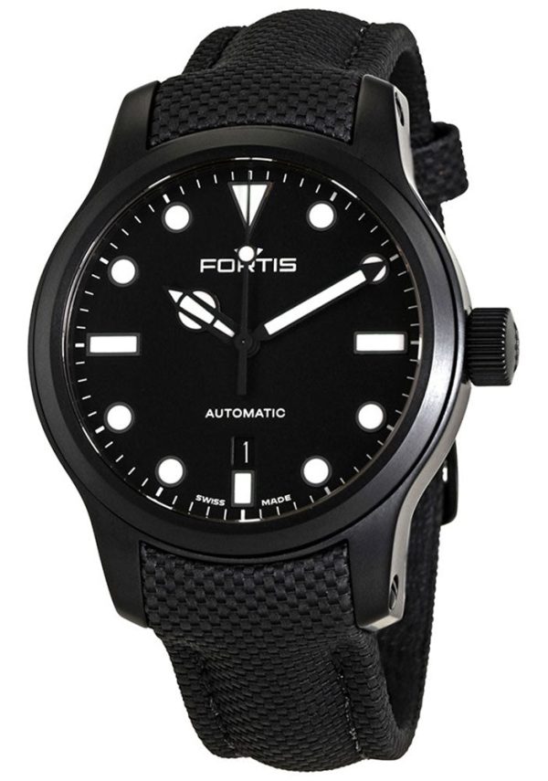 Fortis Shoreliner Lighthouse Automatic Black PVD Black Dial Black Textile Strap Date Divers Mens Watch F4020004 For Cheap