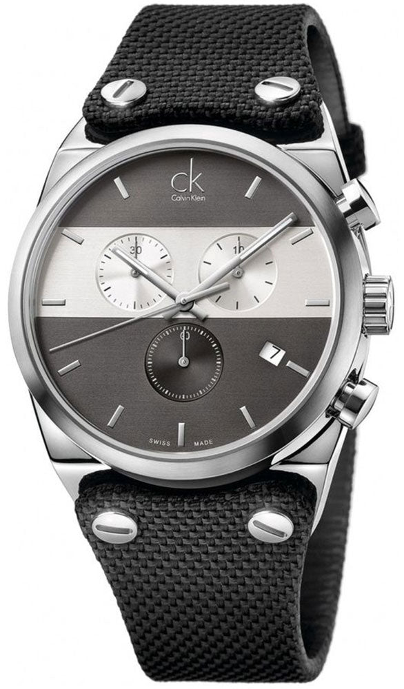 Calvin Klein Eager Chronograph Black Nylon Strap Black and Silver Dial Quartz Mens Watch K4B371B3 Online Hot Sale