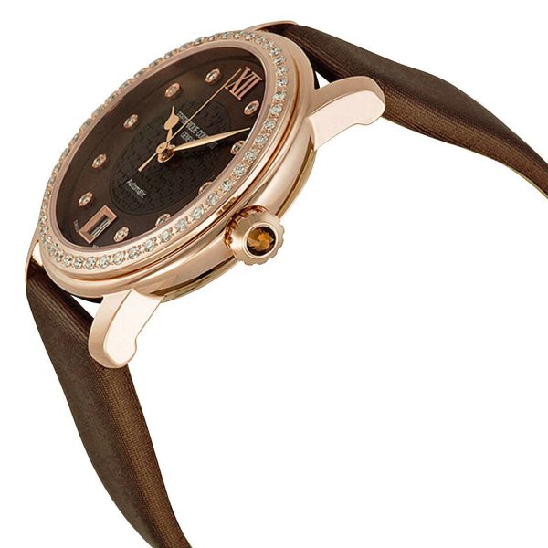 Frederique Constant Classics Automatic Diamond Rose Gold Plated Steel Brown Mother-Of-Pearl Dial Brown Satin Strap Date Womens Watch FC-303CHD2PD4 Discount