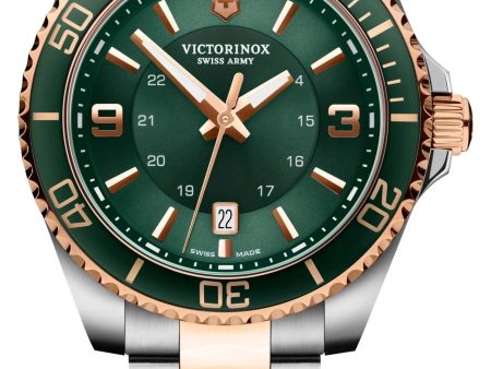 Victorinox Swiss Army Maverick Large Two-Tone Stainless Steel Green Dial Date Quartz Mens Watch 242008 on Sale