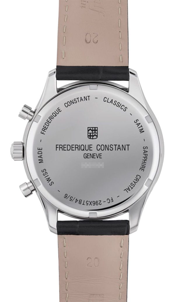 Frederique Constant Classics Chronograph Stainless Steel Silver Dial Black Leather Strap Day Date Month Quartz Mens Watch FC-296SW5B6 Online now