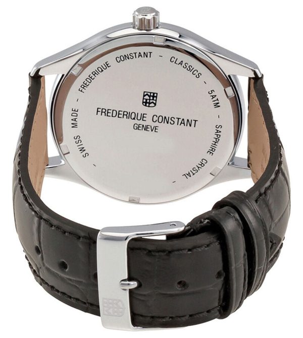 Frederique Constant Classics Stainless Steel Silver Dial Black Leather Strap Day Date Quartz Mens Watch FC-225ST5B6 Cheap