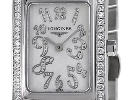 Longines DolceVita Stainless Steel Mother-Of-Pearl Dial Diamonds Rectangle Quartz Womens Watch L5.502.0.97.6 Discount