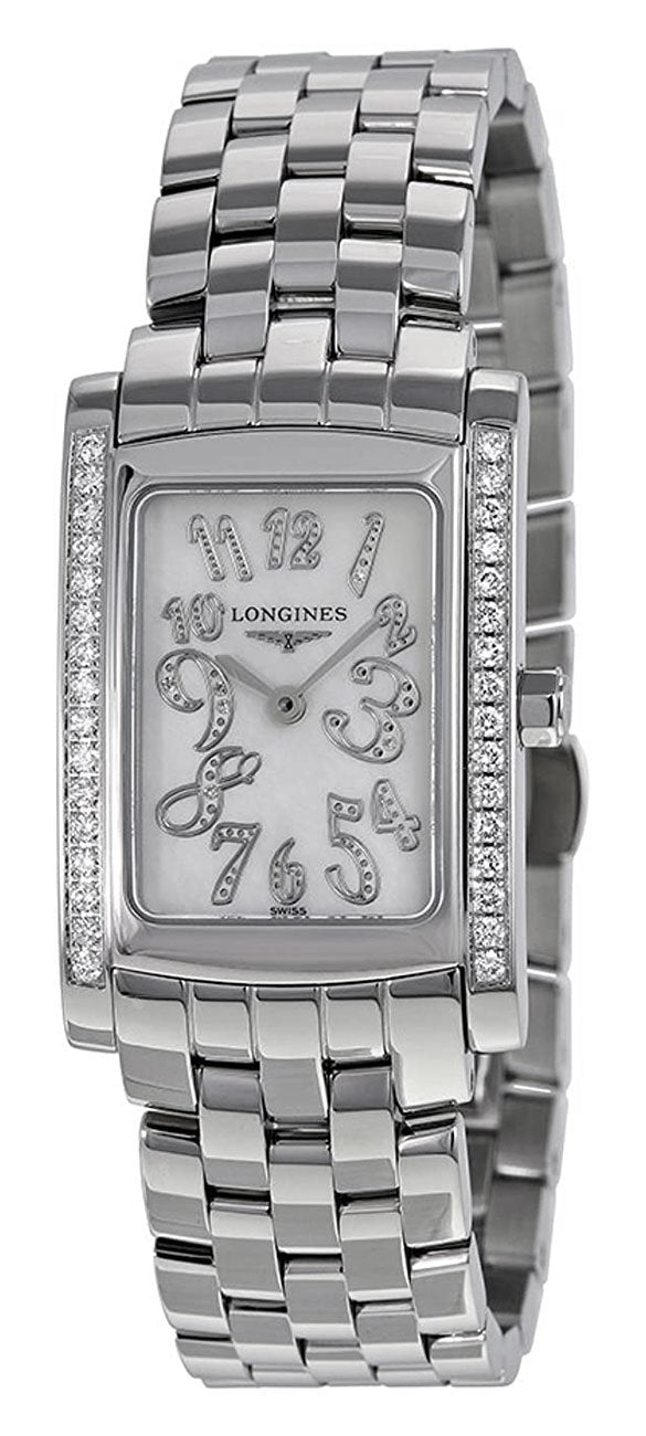 Longines DolceVita Stainless Steel Mother-Of-Pearl Dial Diamonds Rectangle Quartz Womens Watch L5.502.0.97.6 Discount