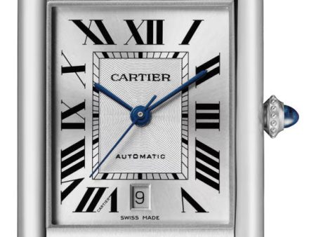 Cartier Tank Must Extra-Large Automatic Stainless Steel Silver Dial Black Leather Strap Date Mens Watch WSTA0040 For Cheap